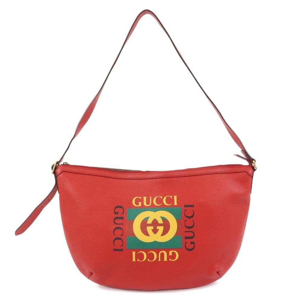 Gucci Logo Sherry Half Moon Calfskin Shoulder Bag Red